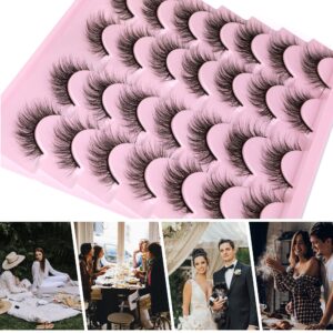 Newcally Natural Look Lashes Mink 3D Fluffy Wispy False Eyelashes Short Light Volume Fake Eye Lashes Pack 14 Pairs Reusable Soft Faux Mink Eyelashes