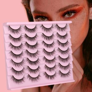 Newcally Natural Look Lashes Mink 3D Fluffy Wispy False Eyelashes Short Light Volume Fake Eye Lashes Pack 14 Pairs Reusable Soft Faux Mink Eyelashes