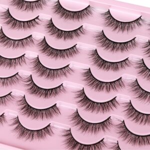 Newcally Natural Look Lashes Mink 3D Fluffy Wispy False Eyelashes Short Light Volume Fake Eye Lashes Pack 14 Pairs Reusable Soft Faux Mink Eyelashes