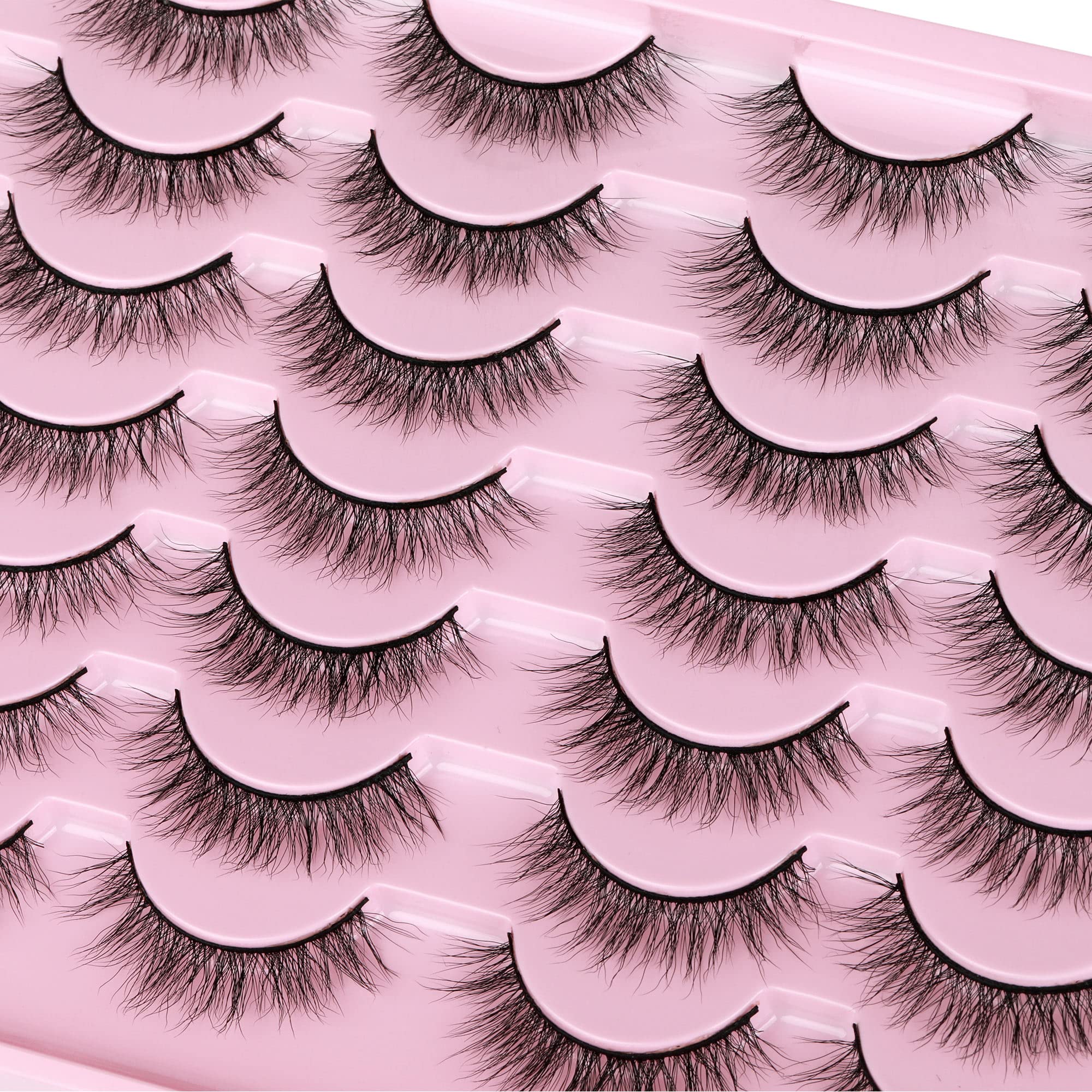 Newcally Natural Look Lashes Mink 3D Fluffy Wispy False Eyelashes Short Light Volume Fake Eye Lashes Pack 14 Pairs Reusable Soft Faux Mink Eyelashes