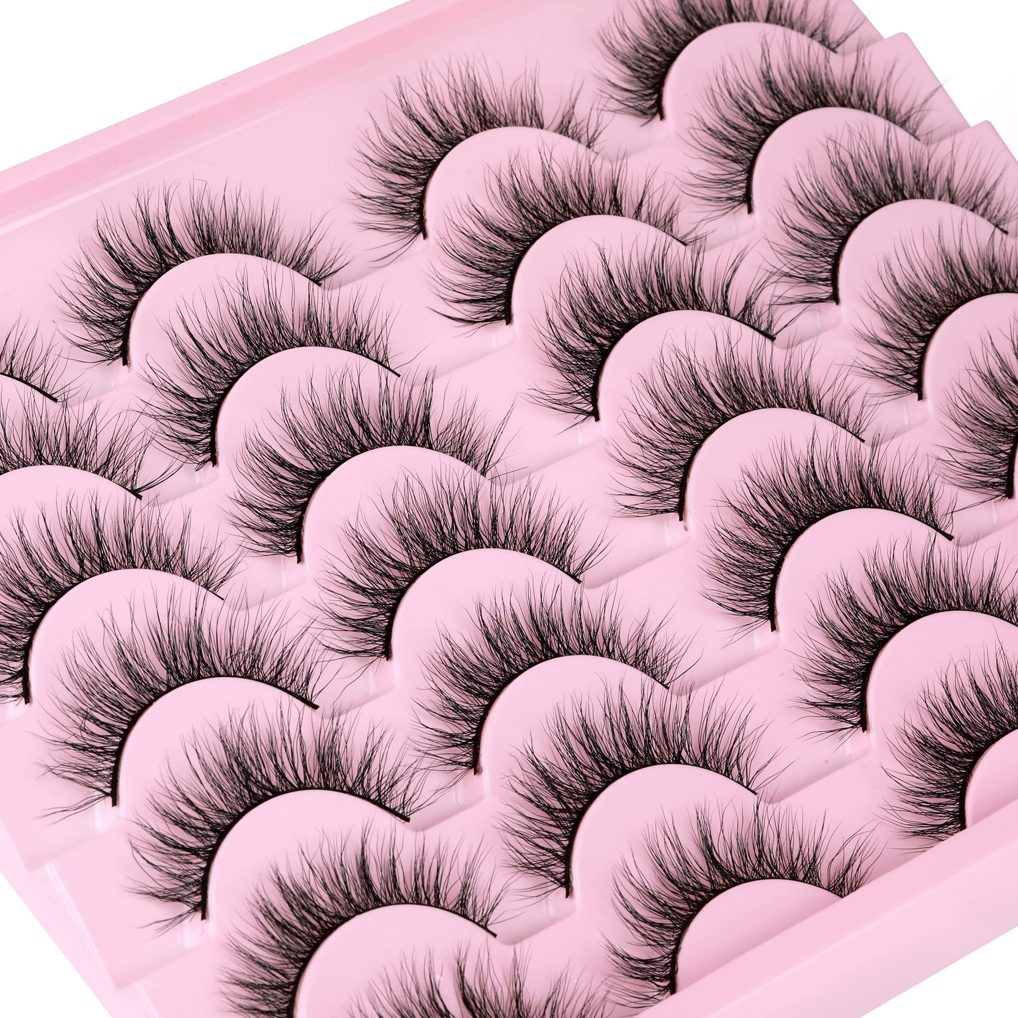 Newcally Natural Look Lashes Mink 3D Fluffy Wispy False Eyelashes Short Light Volume Fake Eye Lashes Pack 14 Pairs Reusable Soft Faux Mink Eyelashes