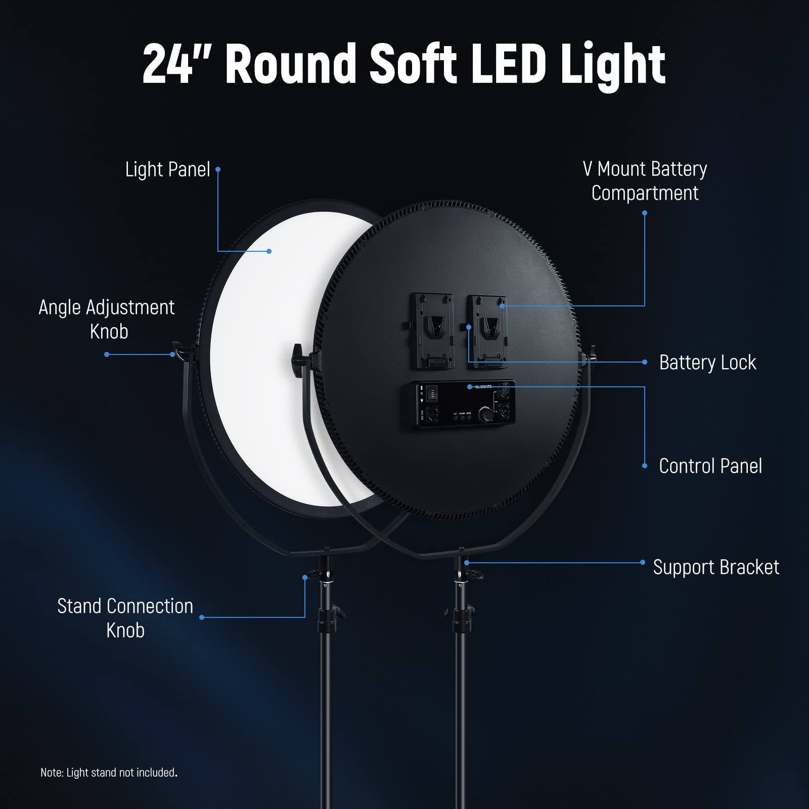 NEEWER Round Panel Video Light 2.4G & DMX Control, 24" 120W Bi Color Studio Edge Flapjack Lighting with Bag & 2.4G Remote(No Battery), Soft LED Fill Light for Portrait Photography Streaming, NL-500ARC