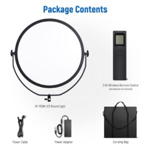 NEEWER Round Panel Video Light 2.4G & DMX Control, 24" 120W Bi Color Studio Edge Flapjack Lighting with Bag & 2.4G Remote(No Battery), Soft LED Fill Light for Portrait Photography Streaming, NL-500ARC