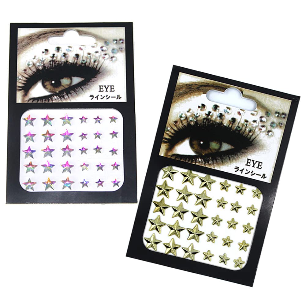 Star Face Eye Jewels,Rhinestone Festival Face Bindi Decorations Jewels Body Glitter Crystal Sticker for Women Festival Accessory and Nail Art Decorations,2-Pack