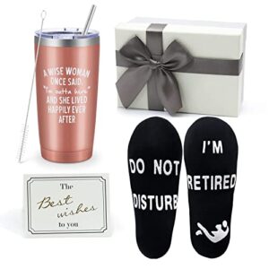 Retirement Gifts For Women,20 OZ Wine Tumbler Happy Goodbye Gifts for Colleagues,Retired Friends,Coworker,Funny Ideas Leaving Gifts,Farewell Gifts - Going Away Gift with Humorous Socks for Mom,Grandma