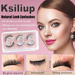 Ksiliup Reusable Self Adhesive Eyelashes 3 Styles False Eyelashes No Eyeliner or Glue Needed Stable False Lashes Natural Look Easy to Put On Waterproof Fake Eyelashes (3 Styles)