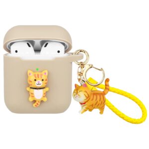 wonhibo cute cat airpod case, kawaii silicone animal cover for apple airpods 1st and 2nd generation with keychain