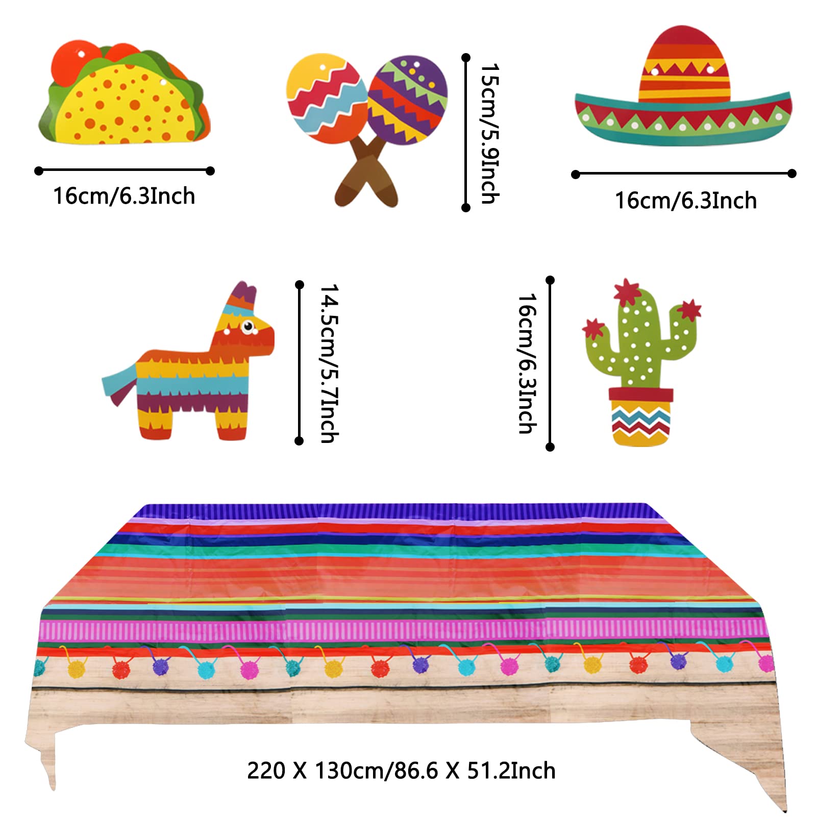 Recosis Fiesta Party Decorations, Multicoloured Tablecover Paper Fans Pompoms Decorations Mexicano Plastic Papel Picado Banner for Fiesta Mexican Cinco De Mayo Taco Birthday Party Supplies