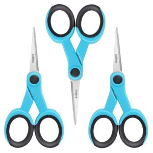 asdirne 5” detail scissors, embroidery scissors with sharp stainless steel blade and soft handles, great for sewing, craft, office and school, 3 pcs, blue/black