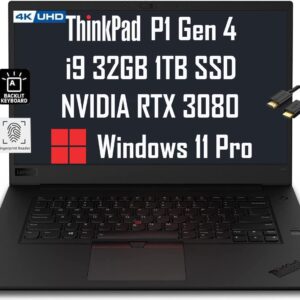 Lenovo ThinkPad P1 (2024) 16" 4K (3840x2400) (Intel Core i9-11950H vPro, 32GB RAM, 1TB SSD, RTX 3080 16GB) Mobile Workstation Laptop, Fingerprint, Backlit, 3-Yr WRT, IST Cable, Wi-Fi 6, Win 11 Pro