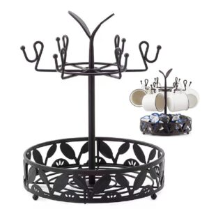 INMTIE Coffee Mug Holder Tree Stand for Bar Kitchen Counter Mug Tree with Storage Basket Multifunctional Coffee Cup Holder For Counter with 6 Hooks for Coffee Bar