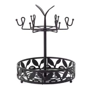 INMTIE Coffee Mug Holder Tree Stand for Bar Kitchen Counter Mug Tree with Storage Basket Multifunctional Coffee Cup Holder For Counter with 6 Hooks for Coffee Bar