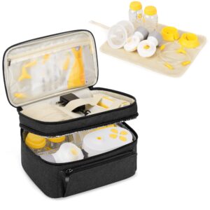 bafaso breast pump bag (compatible with medela pump in style) with a waterproof pump parts pad, carrying case for medela pump in style and extra parts (patent pending), black
