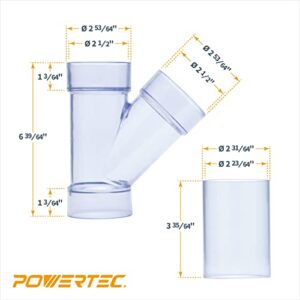 POWERTEC 2-1/2 Inch ID Y Fitting for 2-1/2 Inch OD Dust Collection Pipes, Adapters and Fittings with Splice for 2 1/2 Inch ID Dust Collection Hose Connector, 1 set (70320)