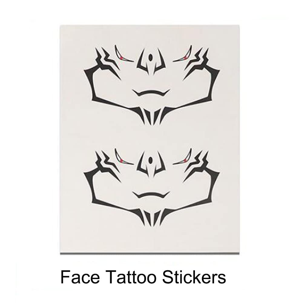 TLSDDTY Ryomen Sukuna Tattoo Stickers Anime Cosplay Temporary Tattoos Body Face Wrist Stickers Makeup Props + Keychain (7090)