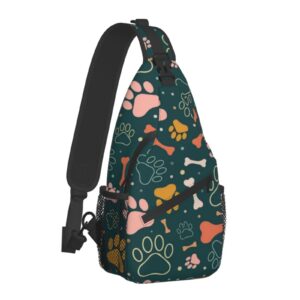 animal paws and bones sling bag for women men,crossbody shoulder bags casual sling backpack chest bag travel hiking daypack for outdoor
