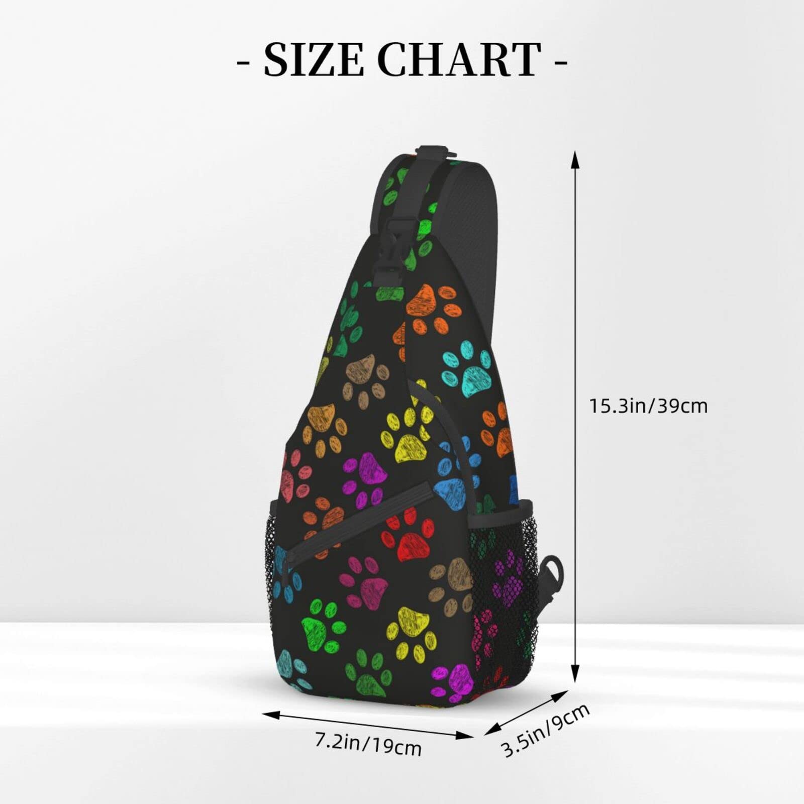 Hand Drawn Colorful Paw Prints Sling Bag For Women Men,Crossbody Shoulder Bags Casual Sling Backpack Chest Bag Travel Hiking Daypack For Outdoor