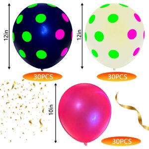 90 Pieces Neon Balloons, 12” UV Polka Dot Blacklight Balloons Glow in the Dark Luminous Helium Latex Balloon for Birthday, Wedding, Neon Party, Glow Party Decorations Supplies