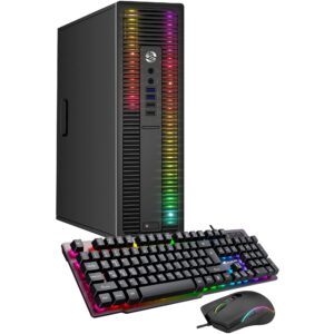 HP Custom Built RGB Lights PC with 24 Inch Monitor ProDesk Desktop Computer Intel Core i5 6500 Quad-Core Processor GeForce 1030 2GB 16GB RAM 256GB SSD Win 10 Pro Gaming Keyboard & Mouse (Renewed)