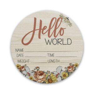 birth stat sign for newborn baby, 6" floral design, hello world, gift for new mom, baby shower, gender reveal, crib & nursery decor, pregnancy announcement, photography prop, hickory hollow designs