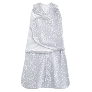 halo 100% cotton sleepsack swaddle, 3-way adjustable wearable blanket, tog 1.5, confetti mickey grey, small, 3-6 months