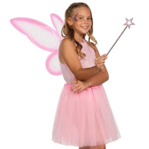 Funcredible Fairy Costume Accessories - Pink Fairy Wings and Fairy Star Wand, Glitter - Tooth Fairy Cosplay Outfit for Women and Girls