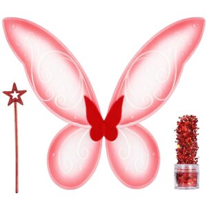 funcredible fairy accessories set - fairy wings, fairy wand with fairy glitter - red tooth fairy wings - halloween cosplay party favors for women, men and kids
