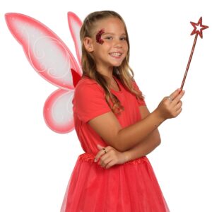 Funcredible Fairy Accessories Set - Fairy Wings, Fairy Wand with Fairy Glitter - Red Tooth Fairy Wings - Halloween Cosplay Party Favors for Women, Men and Kids