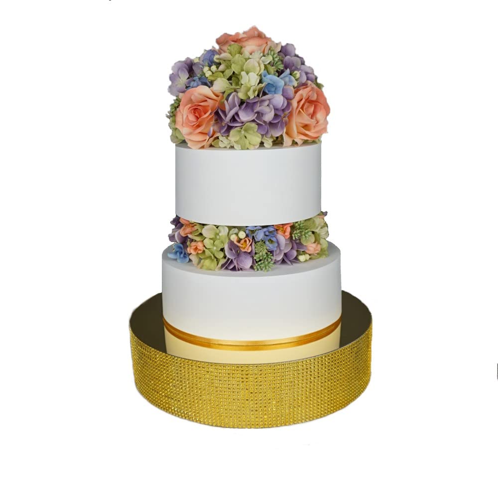 BLISS & DANE Bling Wedding Cake Stand (12 inch Round, Gold), Mirror Top, Rhinestones I Wedding Centerpiece I Table Decor I Cupcake Stand I Dessert Riser I Wedding Favors I Party Tray