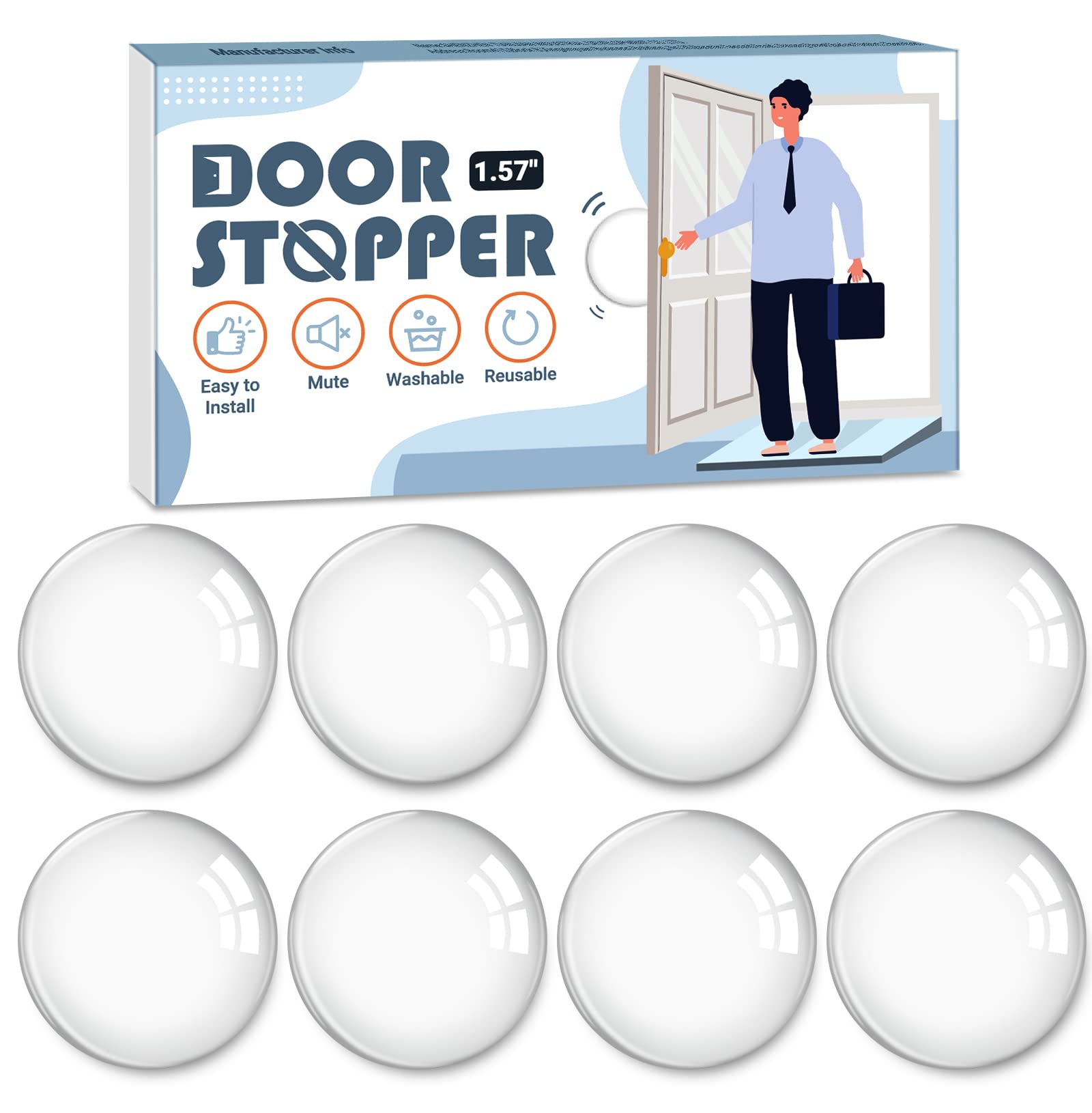 Door Stoppers Wall Protector Rubber - 8 PCS Clear, Self Adhesive Round Bumper from Door Handle / Knobs Door Stop Guard Shield Stick on Fridge Cabinet Corner Furniture