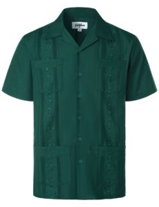 vatpave mens embroidered cuban guayabera shirts casual button down short sleeve beach shirts xx-large green camp
