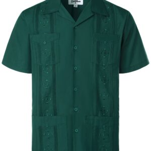 VATPAVE Mens Embroidered Cuban Guayabera Shirts Casual Button Down Short Sleeve Beach Shirts XX-Large Green Camp