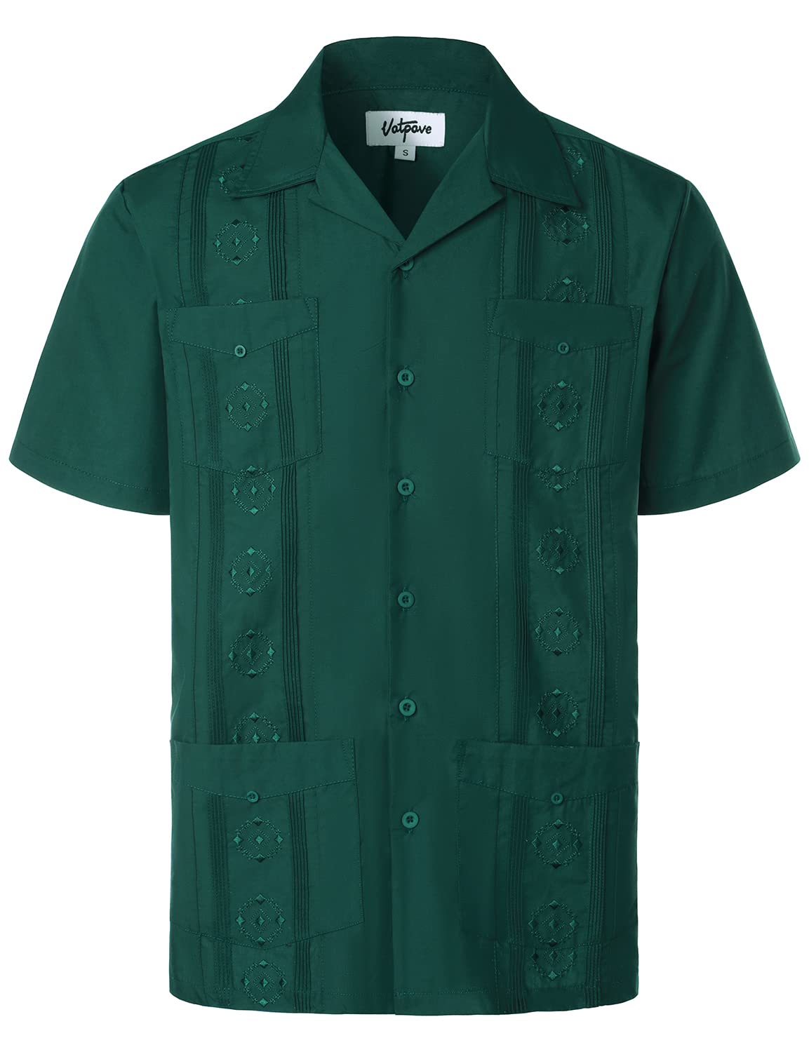 VATPAVE Mens Embroidered Cuban Guayabera Shirts Casual Button Down Short Sleeve Beach Shirts XX-Large Green Camp