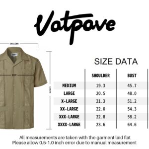 VATPAVE Mens Embroidered Cuban Guayabera Shirts Casual Button Down Short Sleeve Beach Shirts XX-Large Green Camp