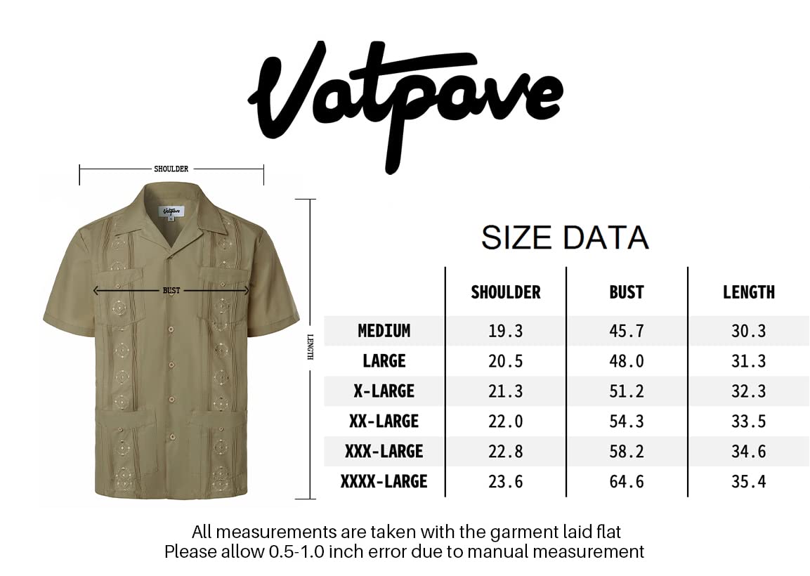 VATPAVE Mens Embroidered Cuban Guayabera Shirts Casual Button Down Short Sleeve Beach Shirts XX-Large Green Camp