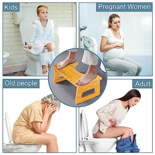 Toilet Stool for Adults, 7" Foldable Bathroom Toilet Poop Stool with Non-Slip Mat for Adults, Children, Original Simple Design Halloween Decorations Healthy Portable Adult Bathroom Toilet Stool, Wood