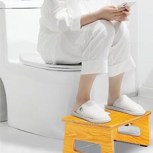 Toilet Stool for Adults, 7" Foldable Bathroom Toilet Poop Stool with Non-Slip Mat for Adults, Children, Original Simple Design Halloween Decorations Healthy Portable Adult Bathroom Toilet Stool, Wood