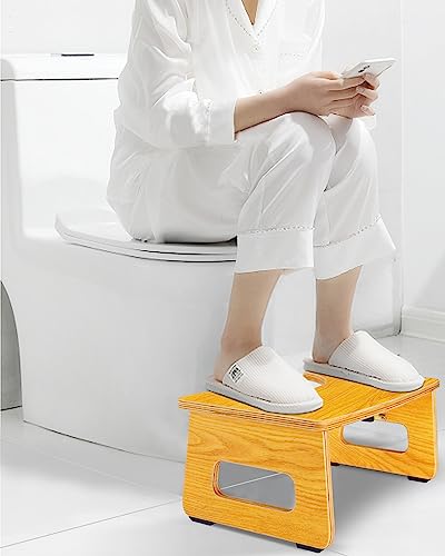 Toilet Stool for Adults, 7" Foldable Bathroom Toilet Poop Stool with Non-Slip Mat for Adults, Children, Original Simple Design Halloween Decorations Healthy Portable Adult Bathroom Toilet Stool, Wood