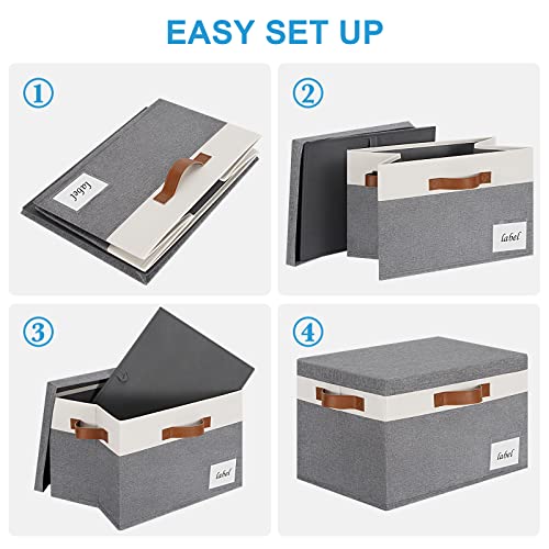 PFFVRP Storage Bins with Lids, Foldable Fabric Storage Boxes with Lids, Storage Baskets for Shelves with 3 Handles and Labels, Storage Basket with Lid for Home Bedroom Closet Office