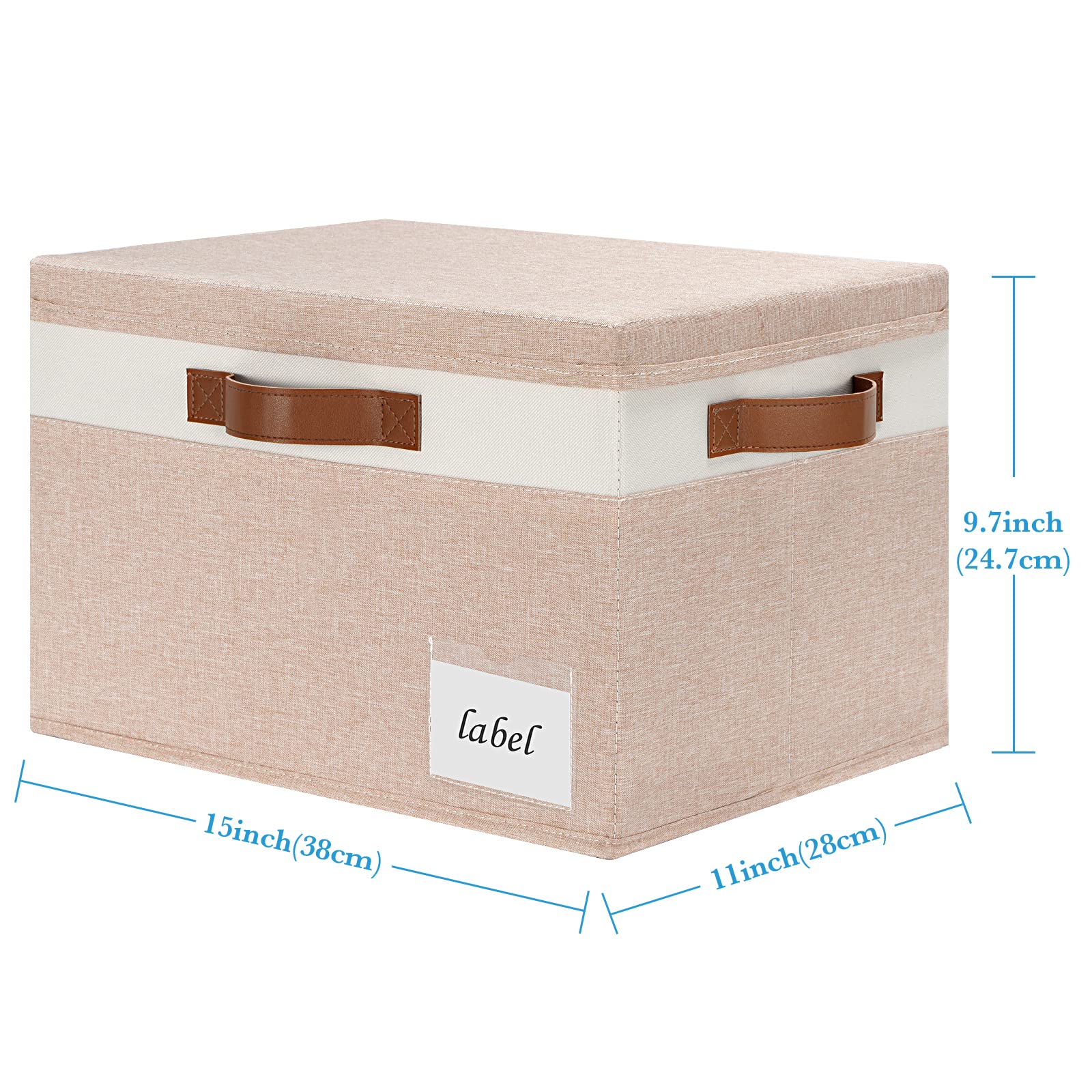 PFFVRP Storage Bins with Lids, Foldable Fabric Storage Boxes with Lids, Storage Baskets for Shelves with 3 Handles and Labels, Storage Basket with Lid for Home Bedroom Closet Office