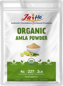 jai ho certified organic amla berry powder (amalaki), 2 lb - rich in antioxidant vitamin c | supports immunitygluten free, vegan, non-gmo - resealable zip lock pouch