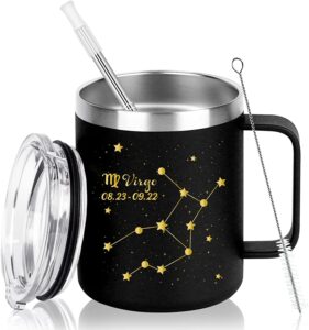 gingprous virgo tumbler for women men, virgo gifts insulated stainless steel coffee mug, august september birthday gifts, constellation gifts for astrology star lovers bff family coworker, 12oz, black