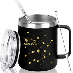 Gingprous Virgo Tumbler for Women Men, Virgo Gifts Insulated Stainless Steel Coffee Mug, August September Birthday Gifts, Constellation Gifts for Astrology Star Lovers BFF Family Coworker, 12Oz, Black