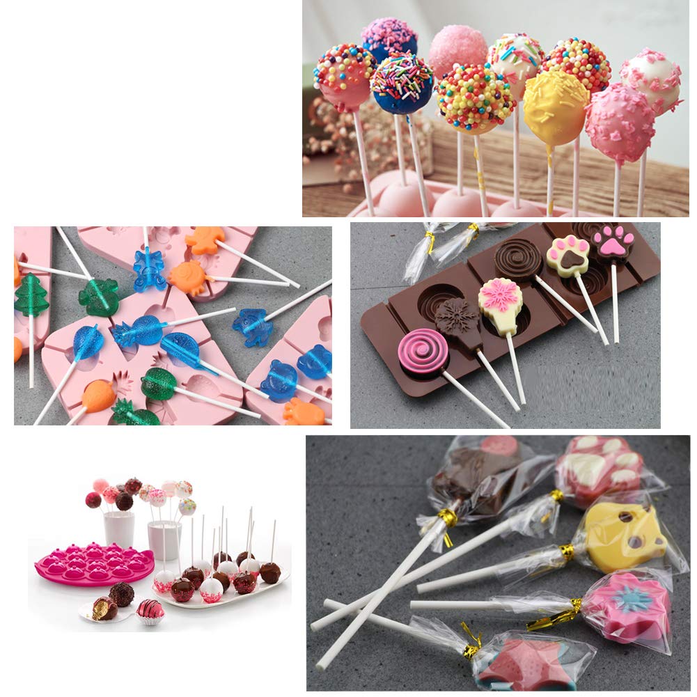 TAIHUIMY,100 Count 6 INCH White Paper Lollipop Sticks,Cake Pop Sticks,Sucker Sticks for Cookies,Rainbow Candy,Chocolate,Cake Topper