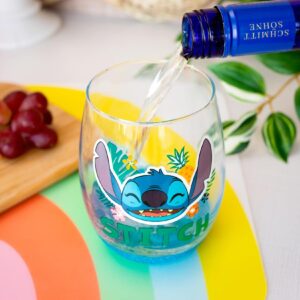 Disney Lilo & Stitch Hawaiian Flowers Teardrop Stemless Wine Glass | 20 Ounces