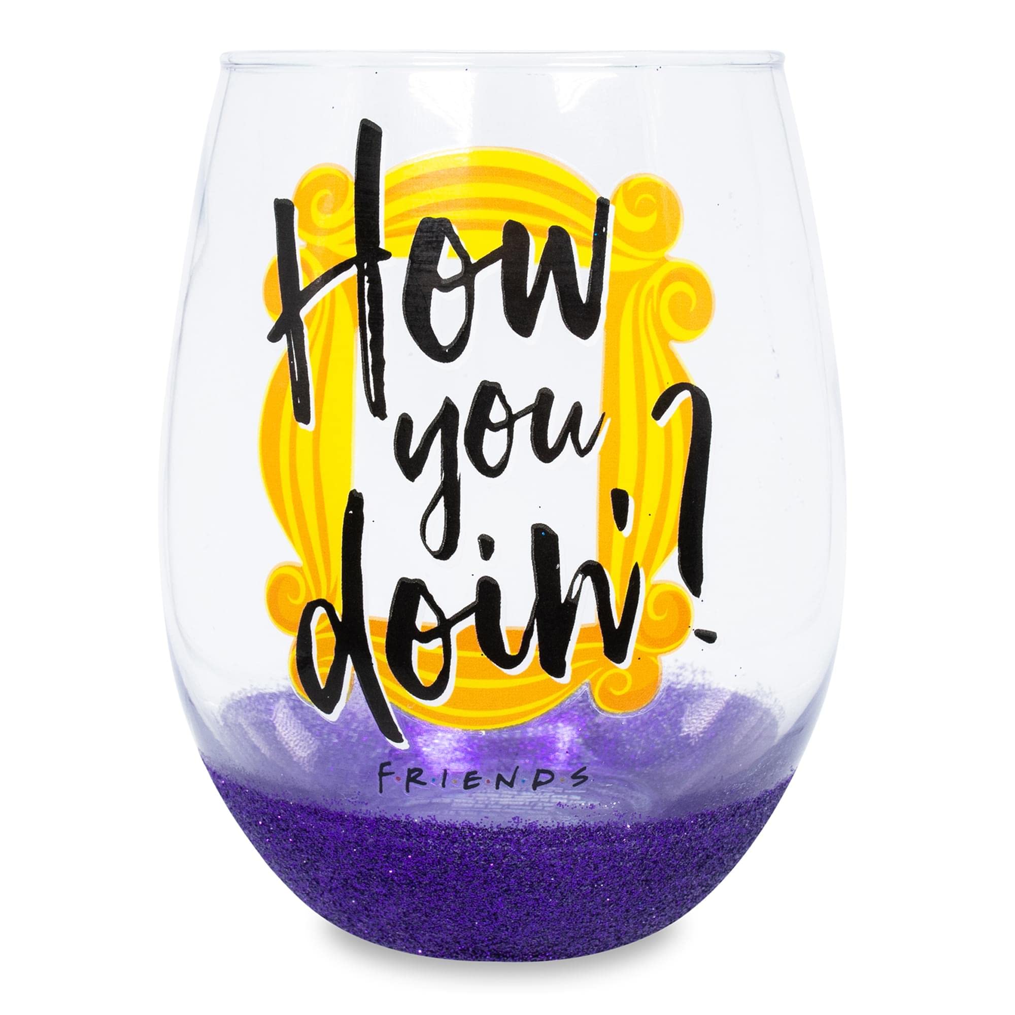 Silver Buffalo Friends How You Doin? Teardrop Stemless Wine Glass | Holds 20 Ounces