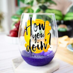 Silver Buffalo Friends How You Doin? Teardrop Stemless Wine Glass | Holds 20 Ounces