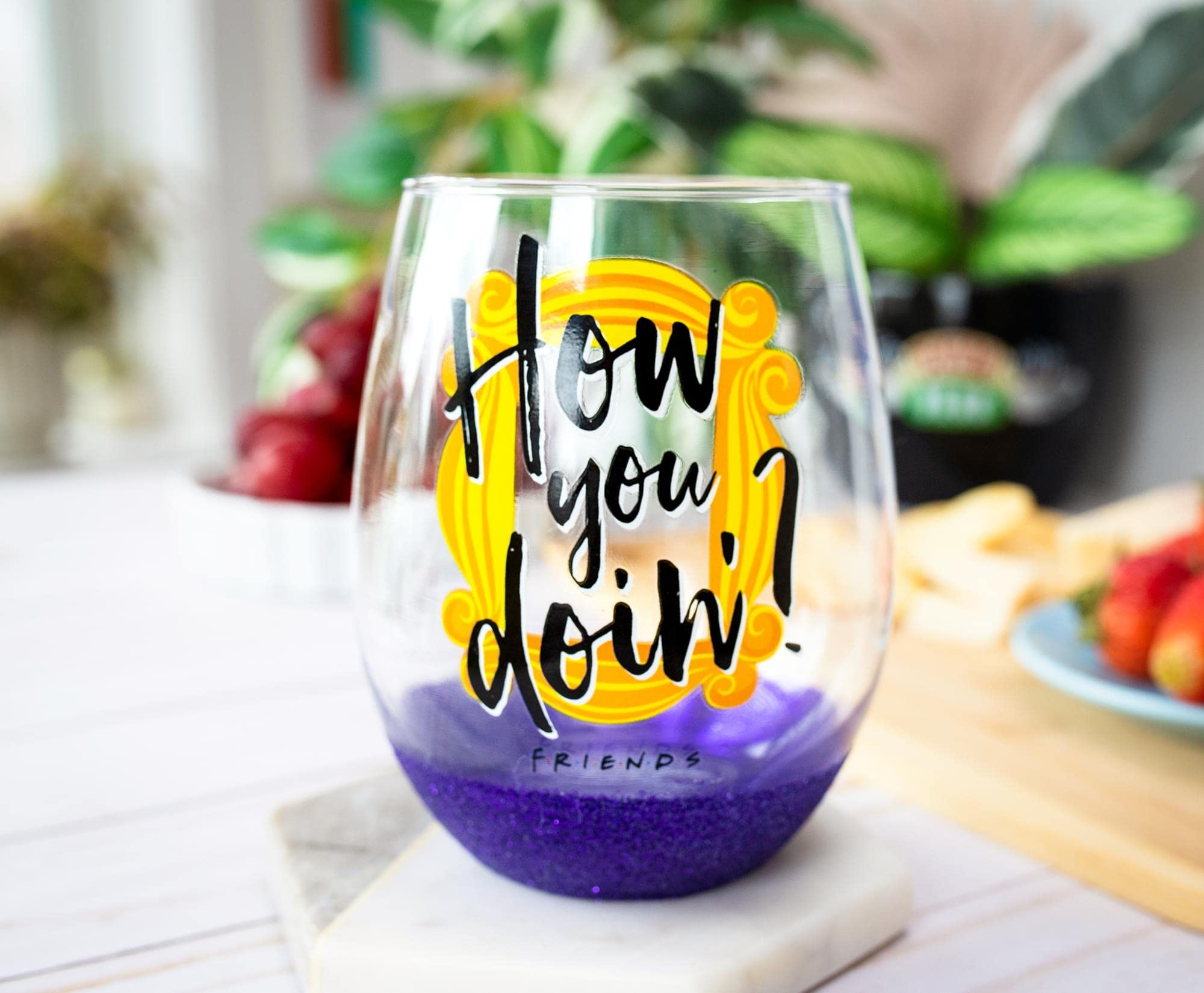 Silver Buffalo Friends How You Doin? Teardrop Stemless Wine Glass | Holds 20 Ounces