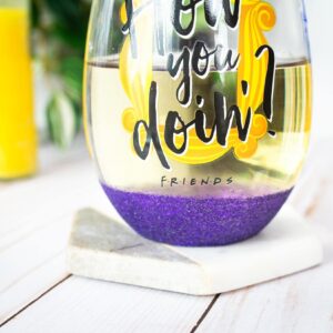 Silver Buffalo Friends How You Doin? Teardrop Stemless Wine Glass | Holds 20 Ounces