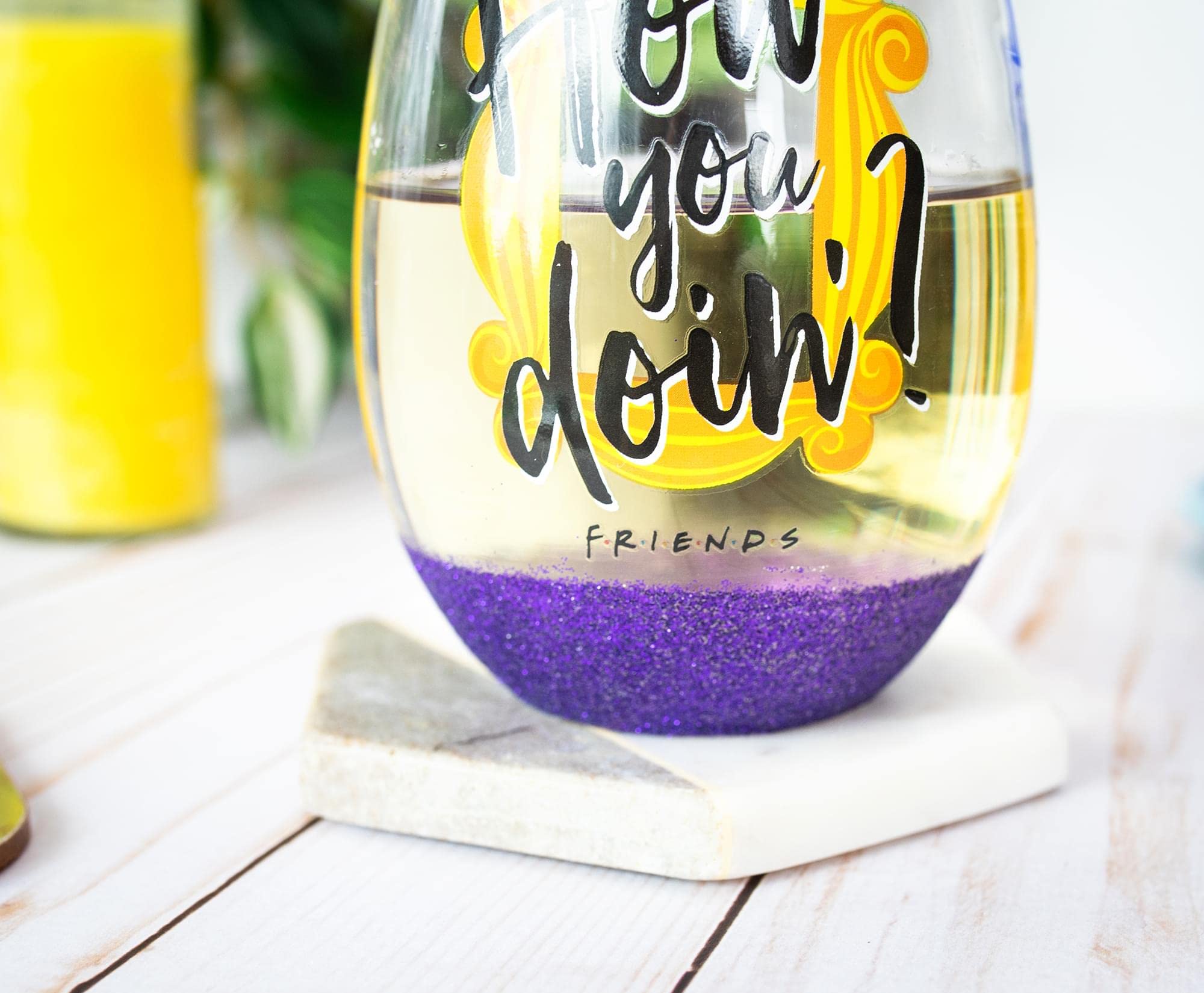 Silver Buffalo Friends How You Doin? Teardrop Stemless Wine Glass | Holds 20 Ounces